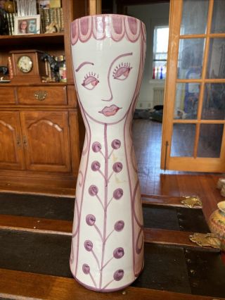 Zanolli Hand Painted Lady Vase Imported From Italy Red