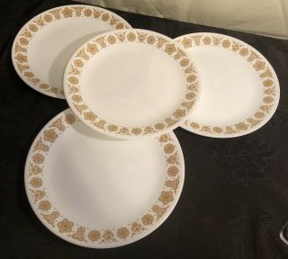 Set Of (4) Vintage Corelle Butterfly Gold 10 1/4 " Dinner Plates
