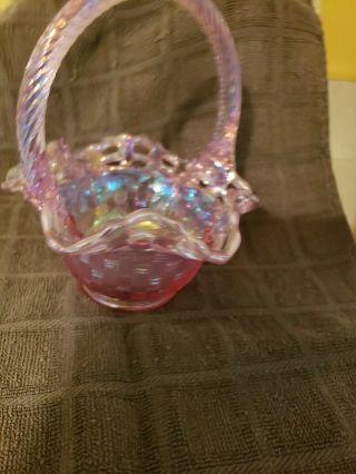 Vintage Fenton Pink Basket Opalescent Art Glass