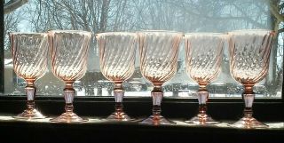 1980s Arcoroc France - 4 Inch Goblets Set Of 6 In Rosaline Pink Rose Glass Swirl