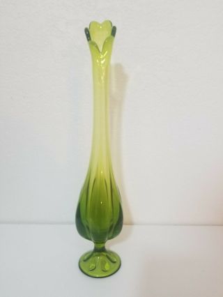 Stunning Vintage Viking Glass " Epic " Avocado Green 6 - Petal Swung Vase 16