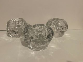 3 Vintage Kosta Boda Sweden Ice Snowball Crystal Tea Light Votive Candle Holders