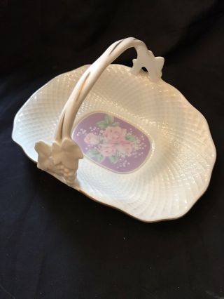 Mikasa Rose Bouquet Bone China Basket Lavender Twisted Handle Grape Leaves