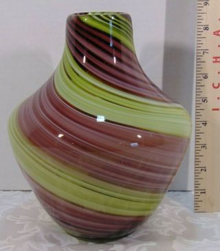 Green & Purple Swirl Murano Style Hand Crafted Art Glass Vase 2