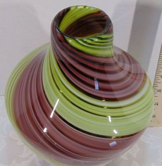 Green & Purple Swirl Murano Style Hand Crafted Art Glass Vase 3