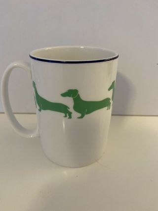 Kate Spade Wickford Dachshund Dog Coffee Mug Navy White & Green