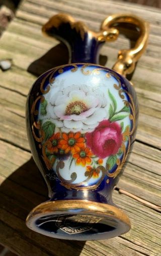 Limoges France Vase Miniature Porcelain Cobalt Blue Gold Hand Painted Pitcher