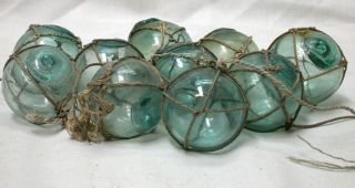 Glass Fishing Floats Small In Nets Japanese Authentic Vintage