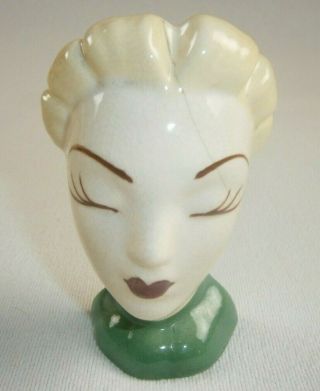 Vtg Mc 5 " Ceramic Wall Pocket Art Deco Lady Head Vase Planter Blonde Red Lips