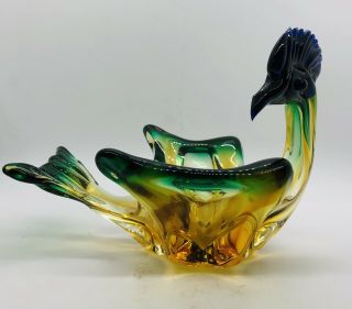 Vintage Mid Century Murano Hand Made Blown Art Glass Crested Cockerel Candy Dish