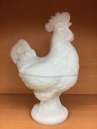 White Glass 2 Piece Rooster Candy Dish