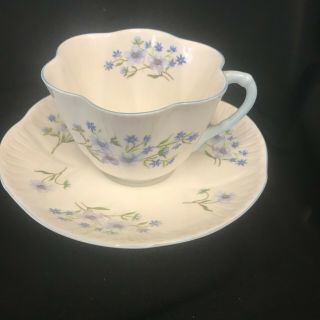 Vintage Shelley Fine Bone China Blue Rock Teacup Tea Cup And Saucer