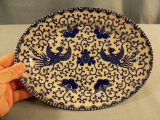 Blue Phoenix Flying Turkey Porcelain Japan Small Oval Platter Tray 10 " Long Inv2