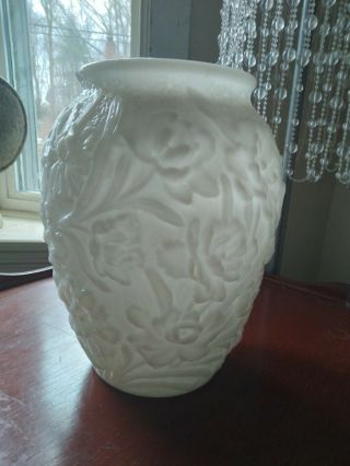 Vintage Large Milk Glass Vase With Raised Flower Design