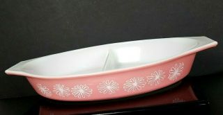 Vintage Pyrex Pink Daisy Divided Dish With Lid Cinderella Oval 2