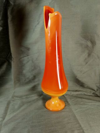 Mid Century Bittersweet Orange Slag Glass Footed Swung Pedestal Vase Vintage Mcm