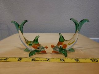 Pair (2) Of Vintage Murano Glass Fish Dolphins Sharks Clown Like