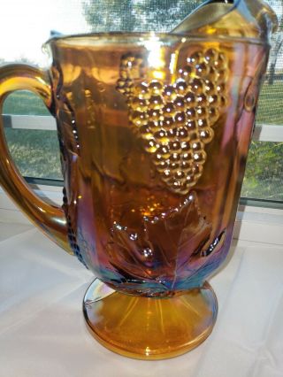 Indiana Carnival Glass Iridescent Gold Pitcher Harvest Grape