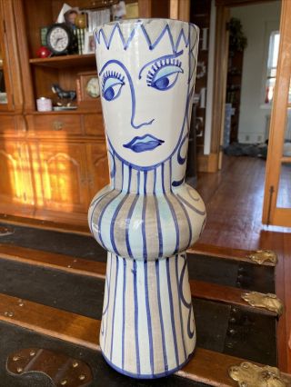 Zanolli Hand Painted Lady Vase Imported From Italy Blue