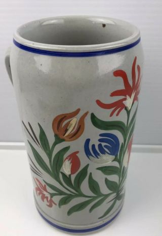 Vintage Large Hand Painted Ceramic Beer Stein Mug,  Floral,  Marked Katja Dekor