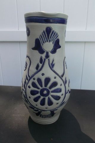 Colonial Williamsburg Pottery Salt Glaze Stoneware Blue Accent Pitcher Jug 8 "