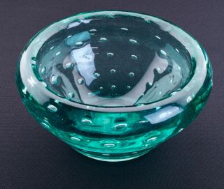Vintage Mid Century Modern Controlled Bubble Studio Art Glass Hand Blown Bowl