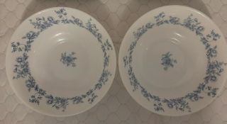 Arcopal France Glenwood Blue Floral White Milk Glass Set Of 2 Soup Cereal Bowls