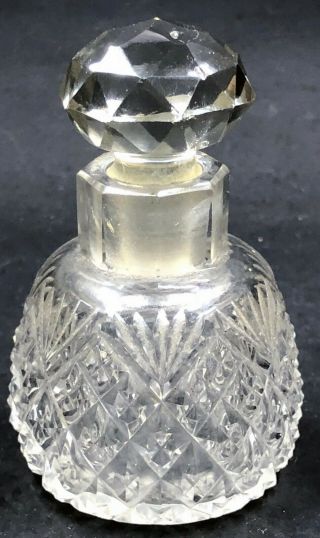 Vintage Hand Cut Leaded Crystal Perfume Bottle Faceted Stopper 3 " Tall