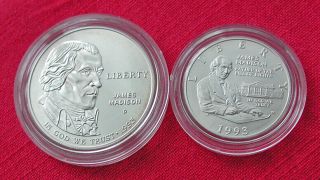 1993 Bill Of Rights Unc 2 Coin Set - Silver Dollar & Half Dollar - Box &