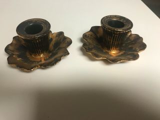 Set Of 2 Vintage Stangl Pottery Black Gold Candlesticks Candle Holders