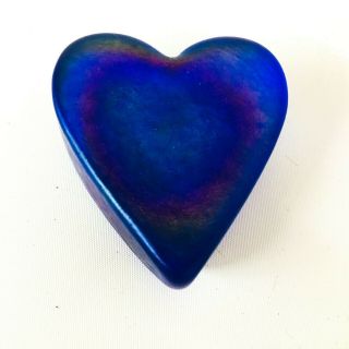 Vintage Robert Held Art Glass Rhag Heart Paperweight Blue Signed