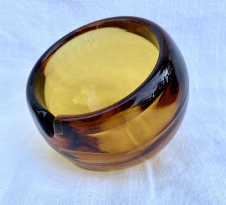 Vintage Viking Heavy Amber Glass 4 " Orb Ball Ashtray Mid Century Modern