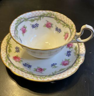 Vintage Aynsley Pink Rose Floral Chintz With Gold Tea Cup & Saucer England