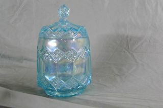Vintage Iridescent Carnival Glass Turquoise Light Blue Canister