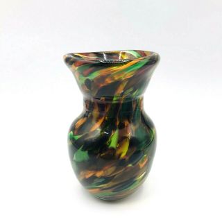 Vintage Hand Blown Art Glass Bud Vase James Hayes Signed 5 " Aventurine Swirl