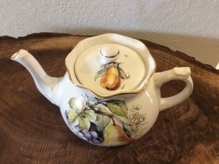 Vtg ARTHUR WOOD & SON Porcelain Tea Pot 6365 Fruit Staffordshire England Pear 2