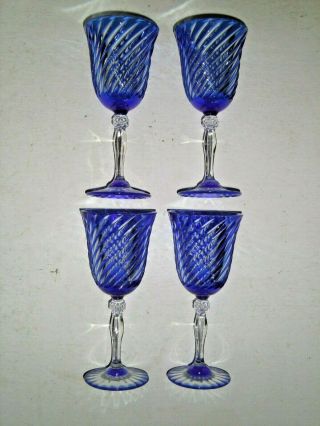 Vtg Cristal d ' Arques France VALSE Cobalt Cut Crystal Wine Glasses 4 w/Boxes 1992 2