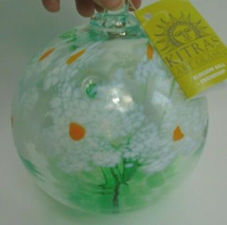 Kitras Art Glass Canada Blossom Ball Friendship 6 " Clear W/ White Daisy