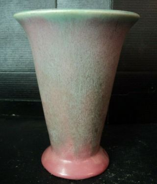 Vtg 5 1/2 " Muncie Art Pottery Fluted Vase Green Over Lilac Drip Glaze Made N Usa
