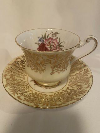 Stunning Vintage Paragon Yellow Teacup & Saucer Heavy Gold Yellow Floral