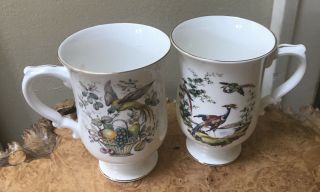 Crown Staffordshire England Bird On Branch Bone China Set Of 2 Mugs Cups