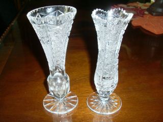 Czech Bohemian Queens Lace & Mirea Bohemian Cut Glass Crystal Bud Vases