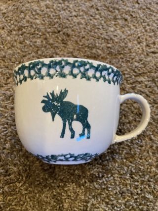 Tienshan Folk Craft Moose Country Sponge Green Soup Mug 5”