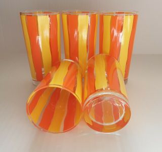 Vintage Libbey Glass Tumblers Set Of 5 Orange And Yellow Striped Cocktail Glass