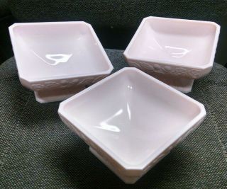 Set Of 3 Vintage Jeanette Pink Milk Glass Acorn Candy Dish Footed