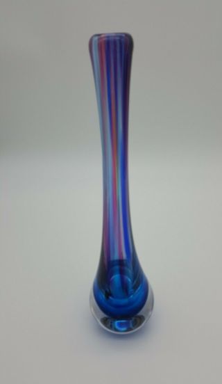 Murano Sammerso Tear Drop Art Glass Bud Vase Blue Signed And Dated