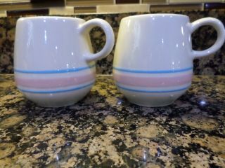 Vintage Mccoy Pottery 2 Pink And Blue Stripe Mugs 7025