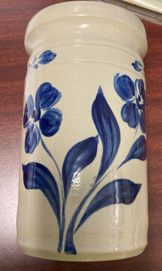 Vtg Williamsburg Pottery Stoneware Floral Vase/utensil Holder Cobalt Salt Glaze