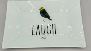 Rae Dunn " Laugh " Glass Tray Platter Decor Bird 11.  5 " X 7.  5 "