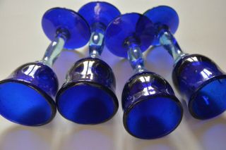 4 Tall Rick Strini signed ART GLASS Hand Blown Cobalt Blue Goblets 2